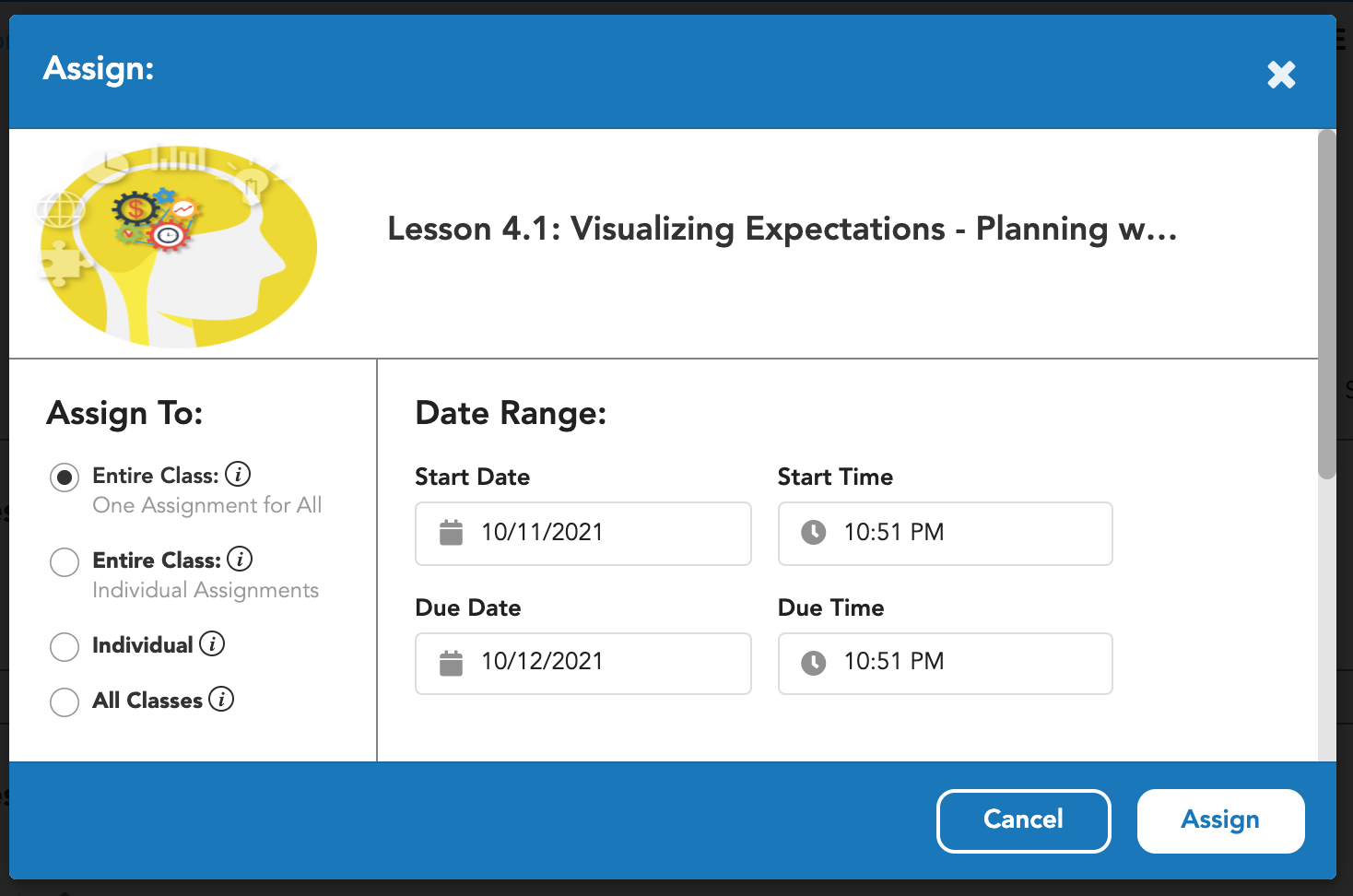 C2C - Teacher Assign Lessons View